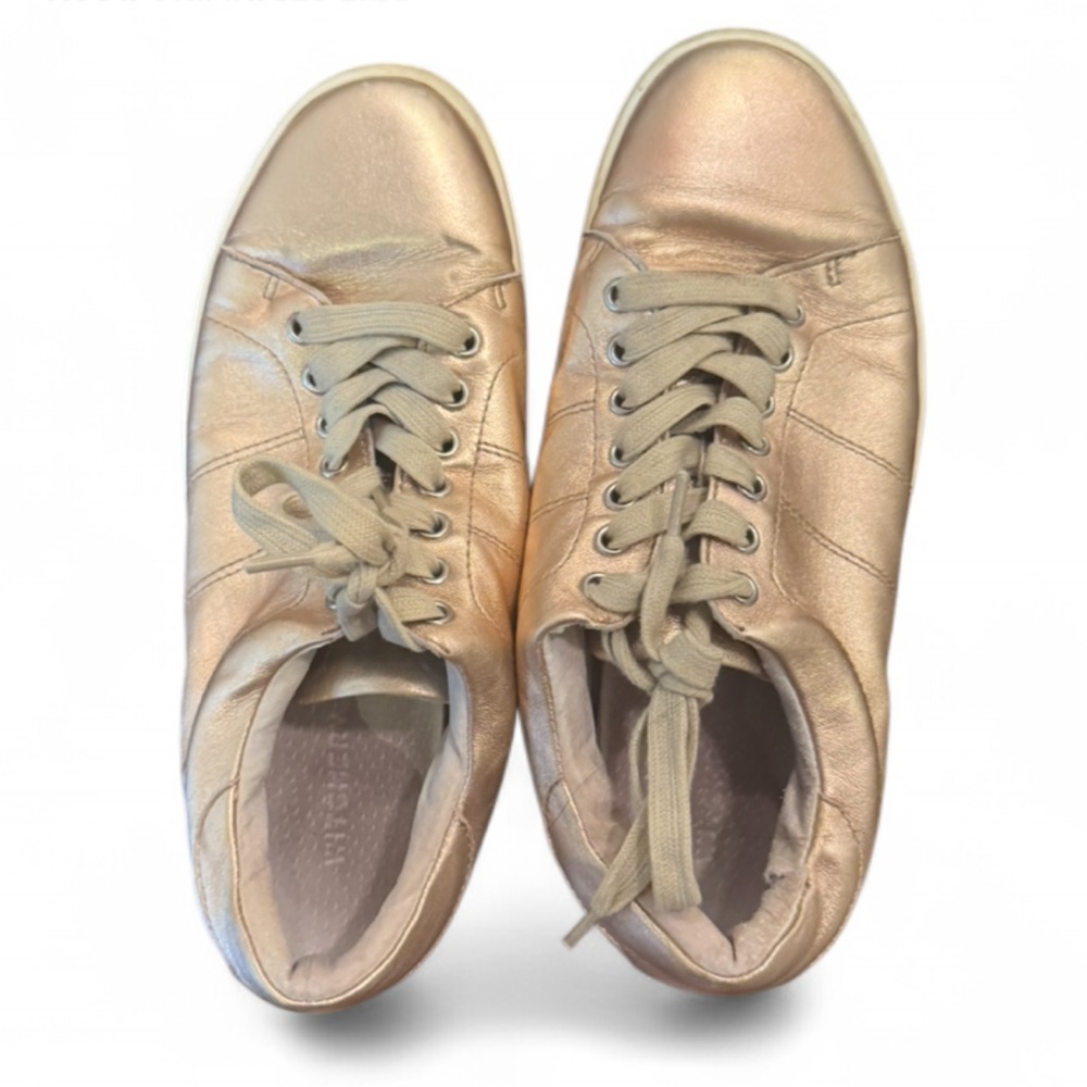 Witchery Leather Sneakers Rose Gold Metallic 8
